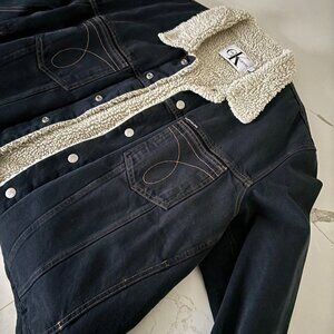 Calvin Klein Black Sherpa Lined Denim Jacket Trucker Style